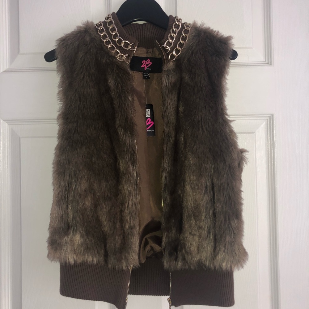 Bebe faux fur ribbed vest Small